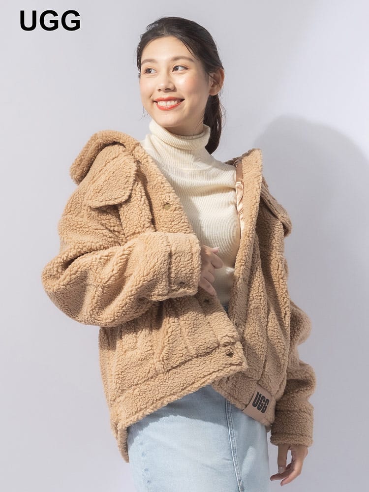 アグ オーストラリア レディース ボアジャケット UGG Australia ロゴ ボアブルゾン ブランド アウター ブルゾン ボア もこもこ UGGL1113951 ロゴ