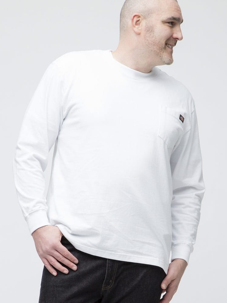 大きいサイズ メンズ Dickies (ディッキーズ) ワンポイント ポケット クルーネック 長袖 Tシャツ ロンT