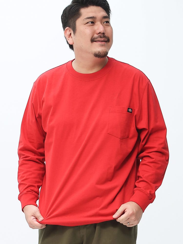 大きいサイズ メンズ Dickies (ディッキーズ) ワンポイント ポケット クルーネック 長袖 Tシャツ ロンT