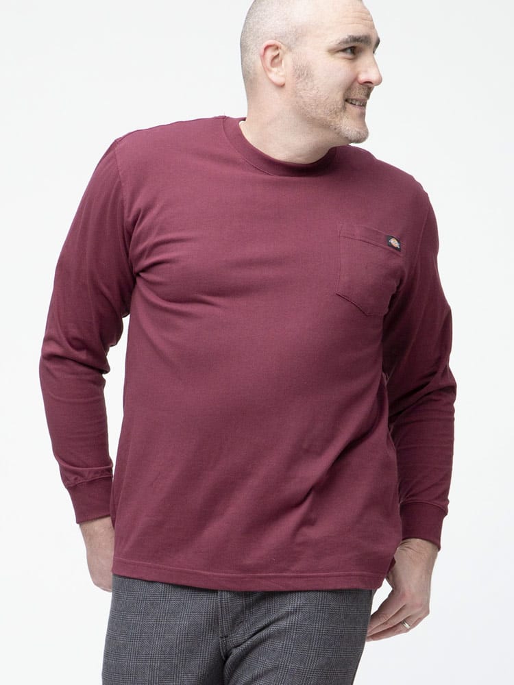 大きいサイズ メンズ Dickies (ディッキーズ) ワンポイント ポケット クルーネック 長袖 Tシャツ ロンT