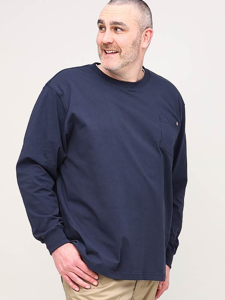 大きいサイズ メンズ Dickies (ディッキーズ) ワンポイント ポケット クルーネック 長袖 Tシャツ ロンT
