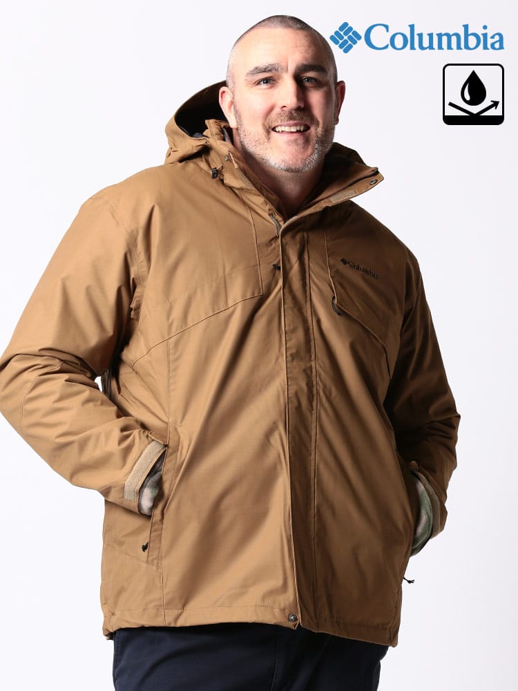 大きいサイズ メンズ Columbia (コロンビア) 3WAY 防水 裏フリースライナー フード フルジップ ジャケット OMNI-TECH