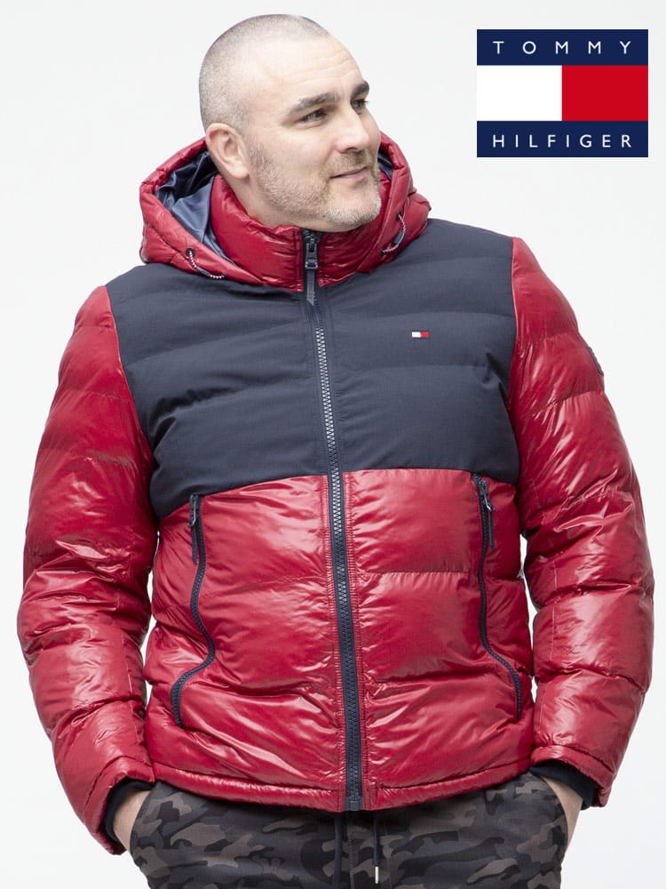 在庫処分 返品交換不可 大きいサイズ メンズ TOMMY HILFIGER (トミーヒルフィガー) 防風 フーディー 切り替え フルジップ 中綿 ジャケット