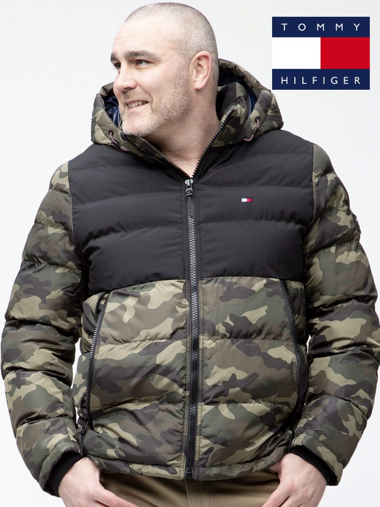 在庫処分 返品交換不可 大きいサイズ メンズ TOMMY HILFIGER (トミーヒルフィガー) 防風 フーディー 切り替え フルジップ 中綿 ジャケット