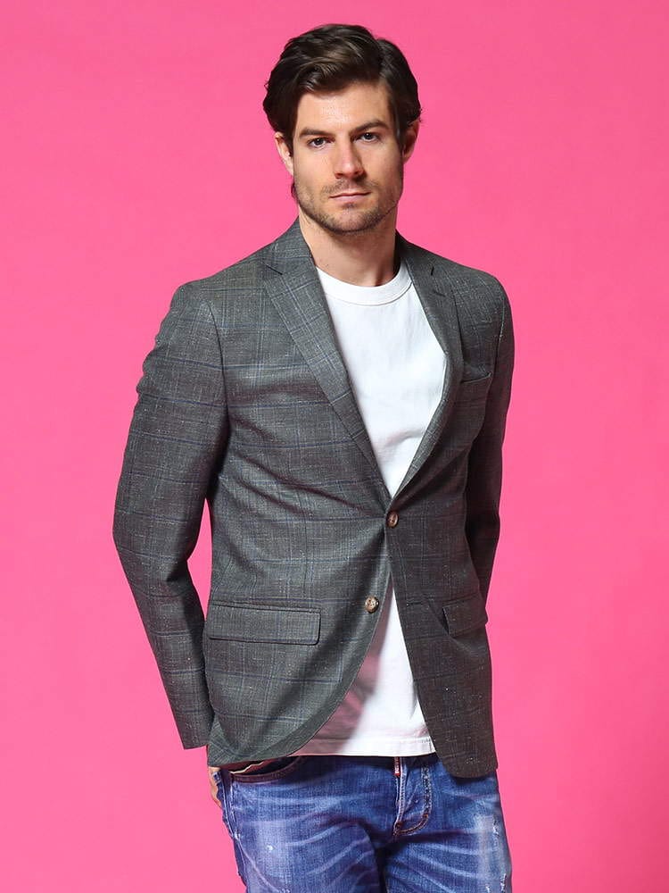 LAUREN RALPH LAUREN (ローレン ラルフローレン) シルク混 ウィンドペン シングル 2ツ釦 ジャケット ULTRAFLEX RLLANE2FA0215