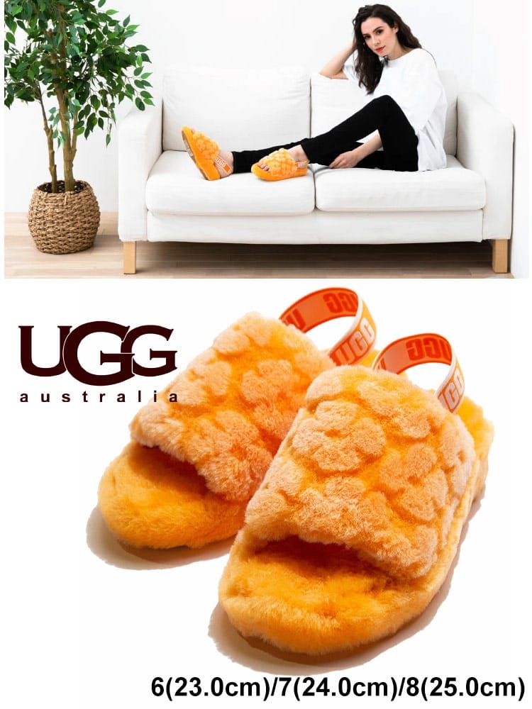 UGG australia (アグオーストラリア) フラワー シープスキン サンダル FLUFF YEAH SLIDE POPPY UGGL1118459