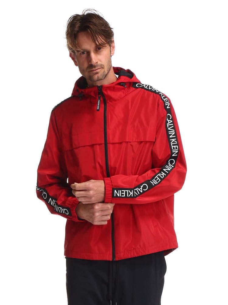 Calvin Klein (カルバンクライン) アームテープロゴ 裏メッシュ フード フルジップ ジャケット CKCM130597 ナイロンジャケット
