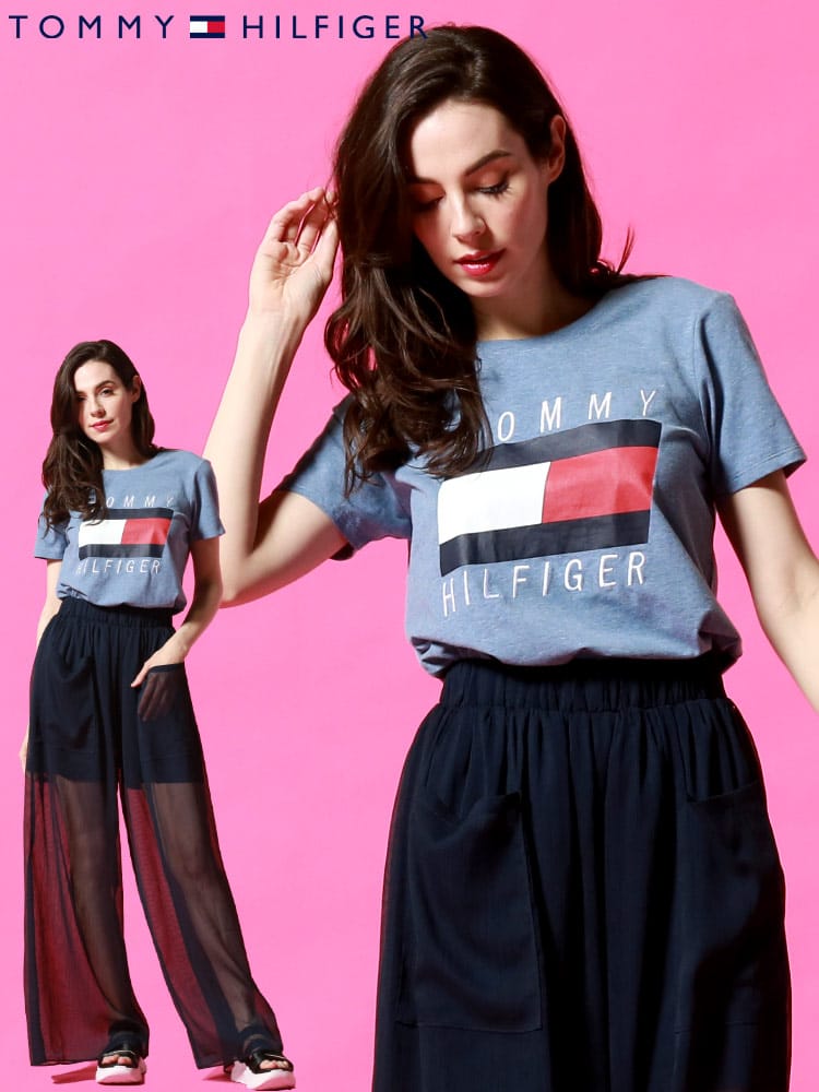 TOMMY HILFIGER (トミー ヒルフィガー) ロゴ 刺繍 プリント クルーネック 半袖 Tシャツ TMLTP00574T レディース ロゴ