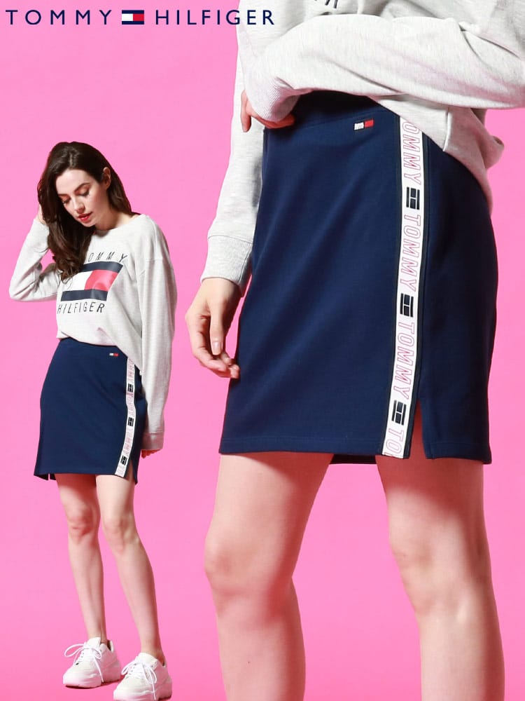 TOMMY HILFIGER (トミー ヒルフィガー) サイドロゴライン スウェット タイトスカート TMLTP07178K レディース ロゴ