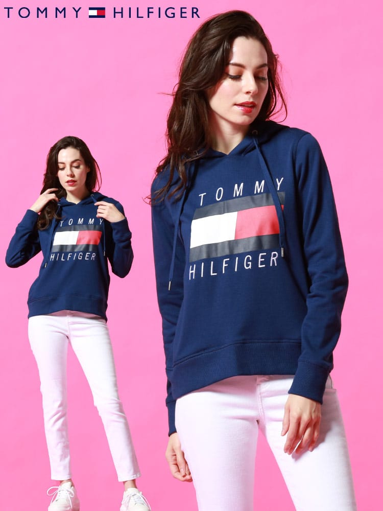 TOMMY HILFIGER (トミー ヒルフィガー) ロゴ 刺繍 フラッグプリント プルオーバー パーカー TMLTP10695T レディース ロゴ