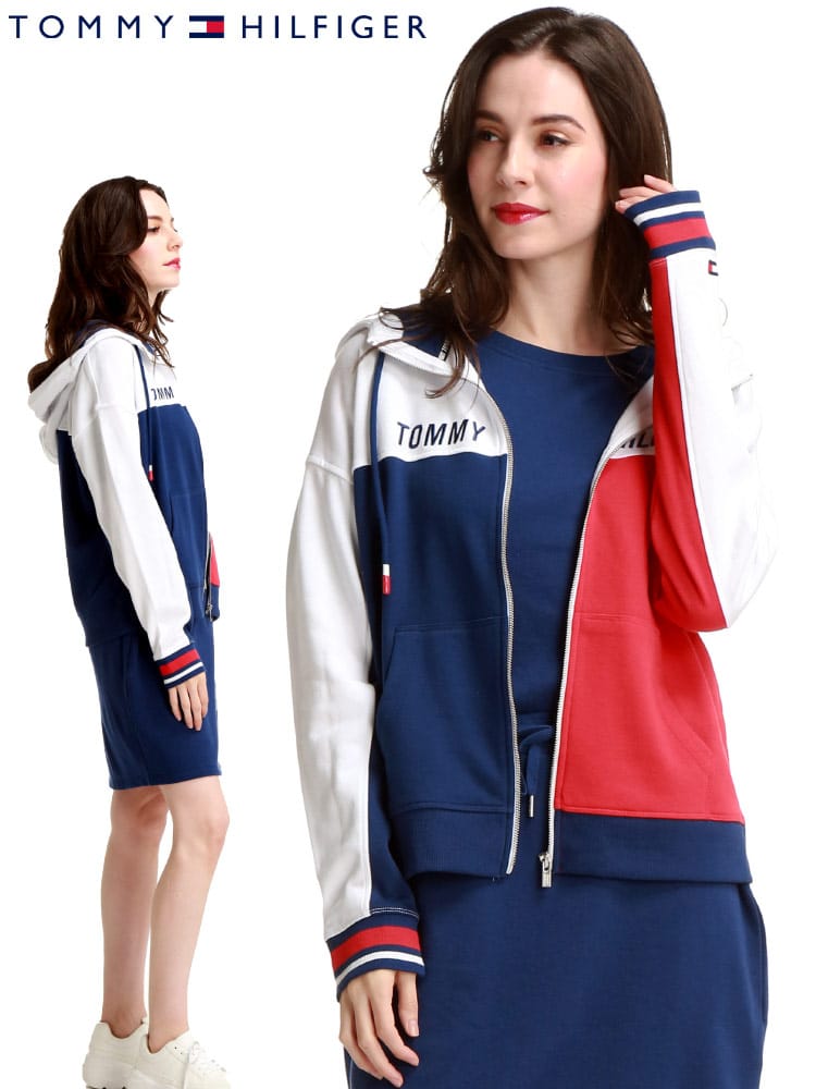 TOMMY HILFIGER (トミー ヒルフィガー) マルチカラー 切り替え フルジップ パーカー TMLTP14901J レディース