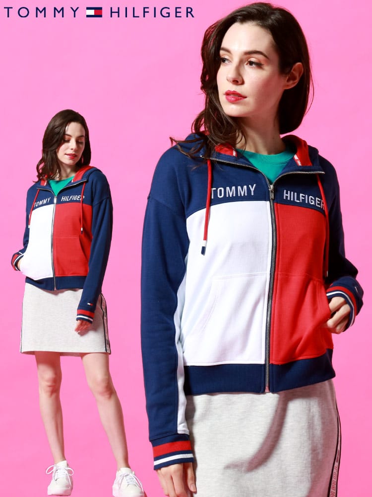 TOMMY HILFIGER (トミー ヒルフィガー) マルチカラー 切り替え フルジップ パーカー TMLTP14901J レディース