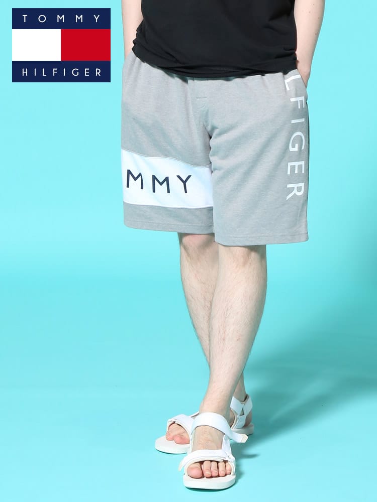 TOMMY HILFIGER (トミーヒルフィガー) 切り替え ロゴプリント 前開き ショートパンツ