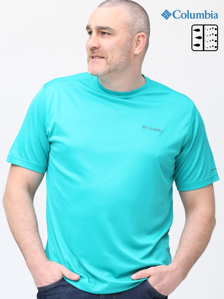 大きいサイズ メンズ Columbia (コロンビア) 吸湿速乾 ワンポイントロゴ クルーネック 半袖 Tシャツ