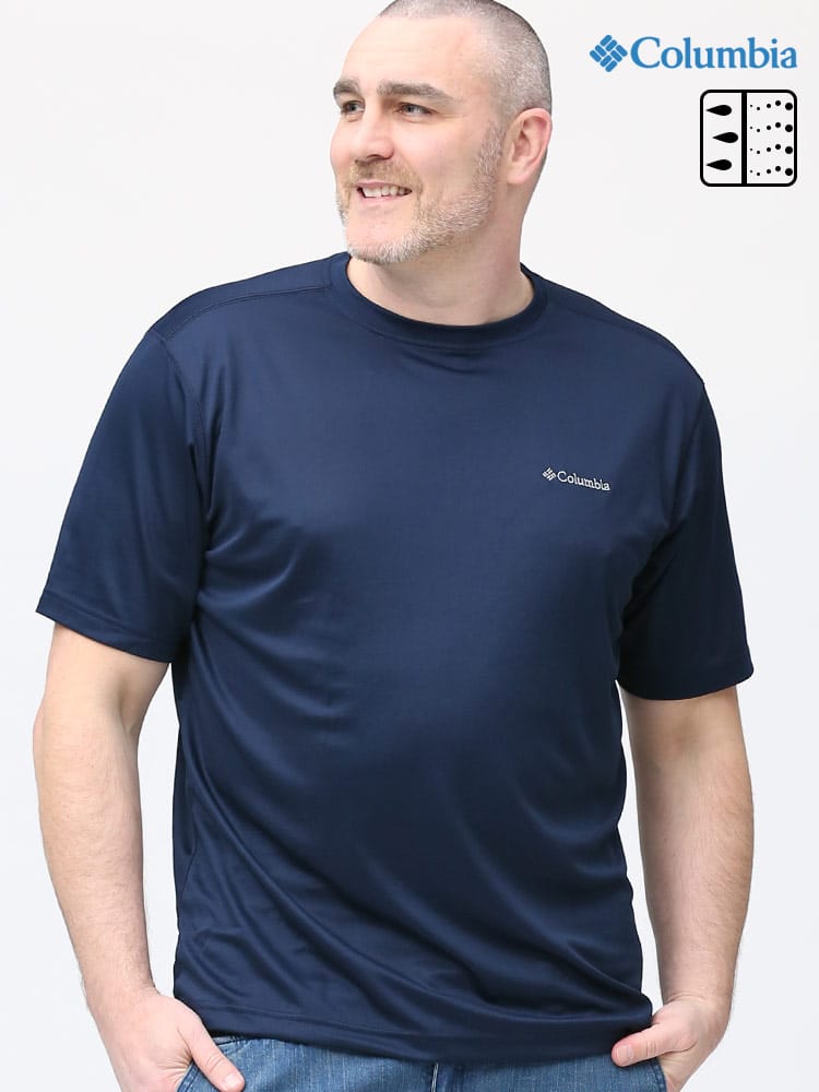大きいサイズ メンズ Columbia (コロンビア) 吸湿速乾 ワンポイントロゴ クルーネック 半袖 Tシャツ