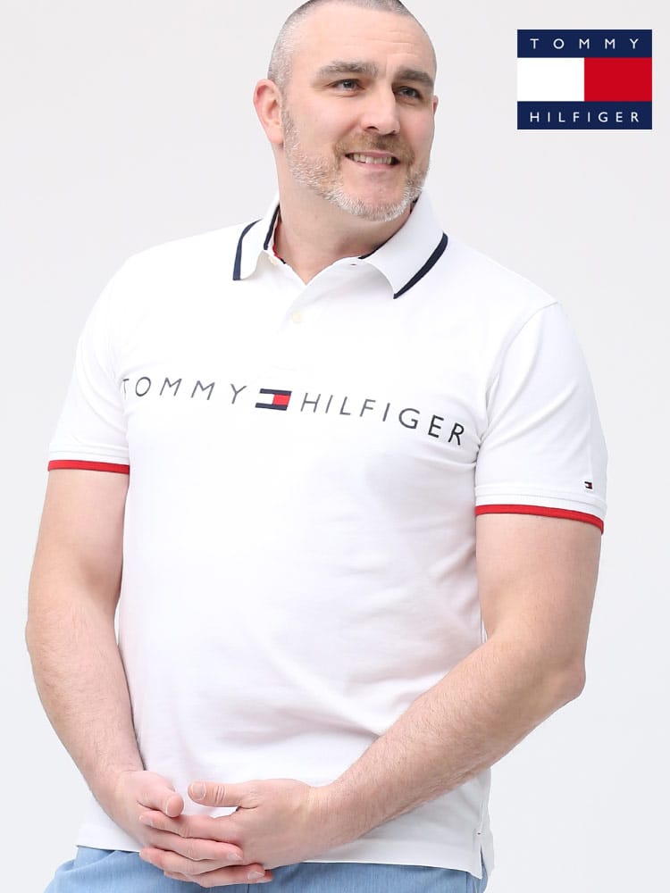 大きいサイズ メンズ TOMMY HILFIGER (トミーヒルフィガー) ライン ロゴプリント 半袖 ポロシャツ