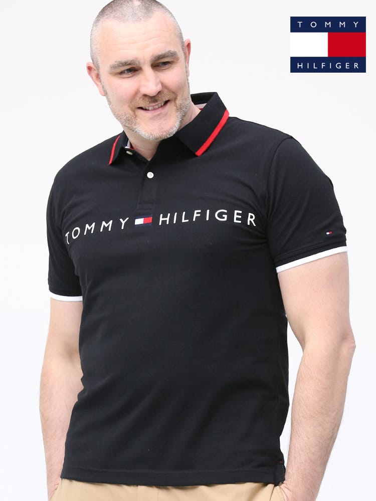 大きいサイズ メンズ TOMMY HILFIGER (トミーヒルフィガー) ライン ロゴプリント 半袖 ポロシャツ