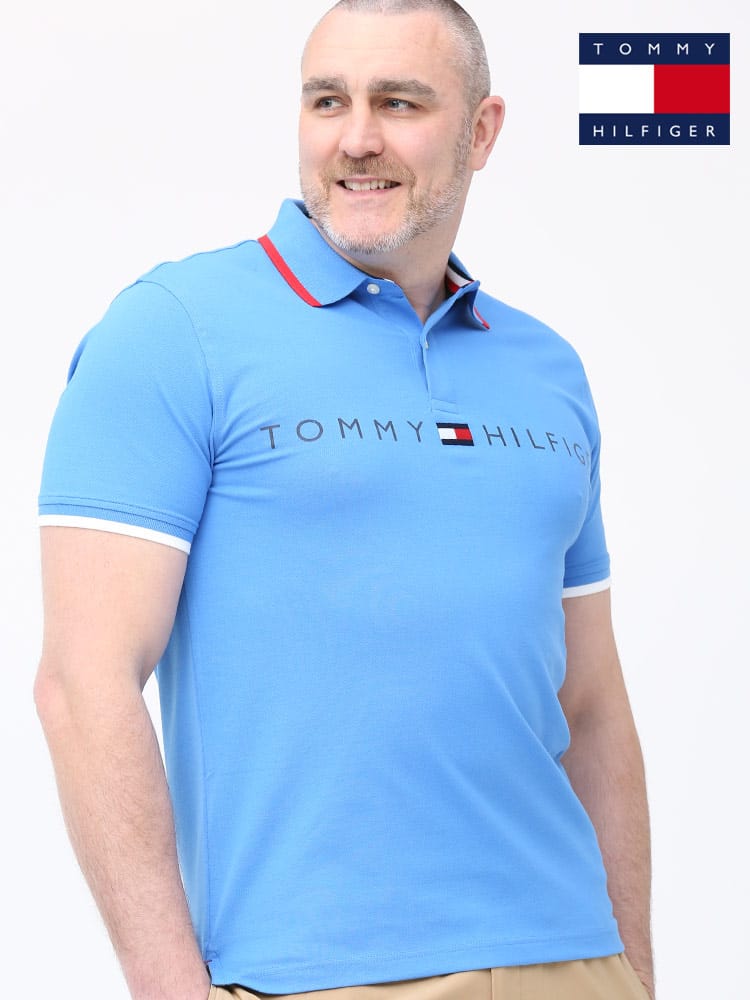 大きいサイズ メンズ TOMMY HILFIGER (トミーヒルフィガー) ライン ロゴプリント 半袖 ポロシャツ