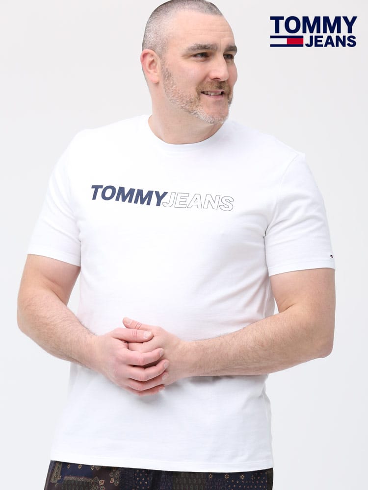 大きいサイズ メンズ TOMMY JEANS (トミージーンズ) シンプルロゴ クルーネック 半袖 Tシャツ