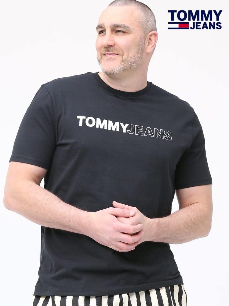 大きいサイズ メンズ TOMMY JEANS (トミージーンズ) シンプルロゴ クルーネック 半袖 Tシャツ