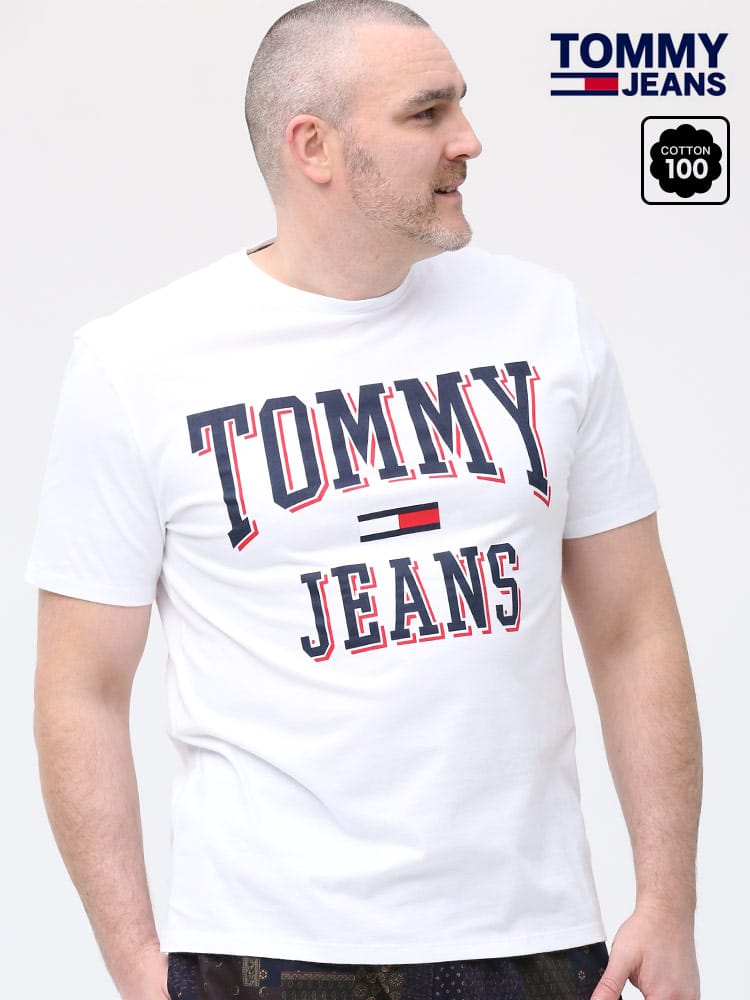 大きいサイズ メンズ TOMMY JEANS (トミージーンズ) BIGロゴプリント クルーネック 半袖 Tシャツ