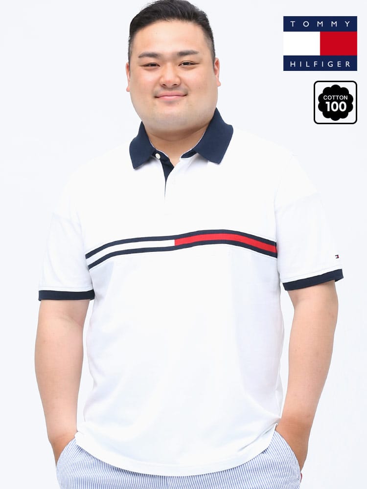 大きいサイズ メンズ TOMMY HILFIGER (トミーヒルフィガー) 綿100％ フロントライン 半袖 ポロシャツ