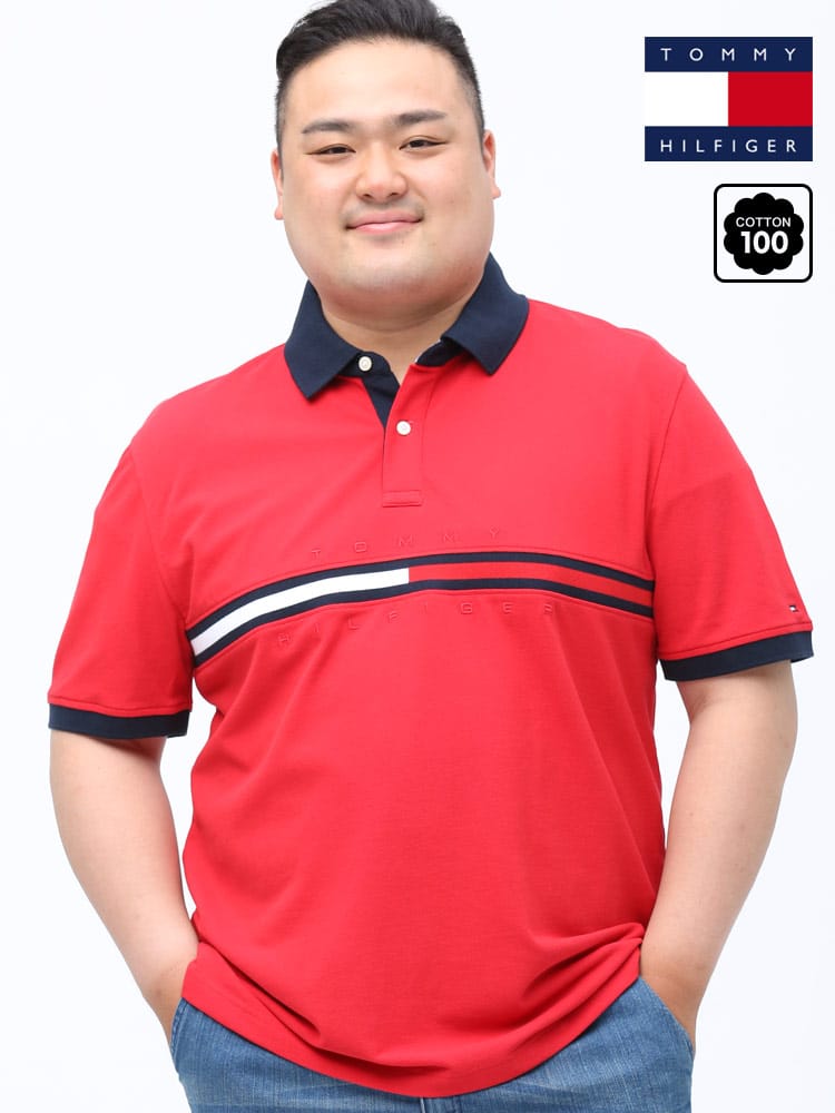 大きいサイズ メンズ TOMMY HILFIGER (トミーヒルフィガー) 綿100％ フロントライン 半袖 ポロシャツ