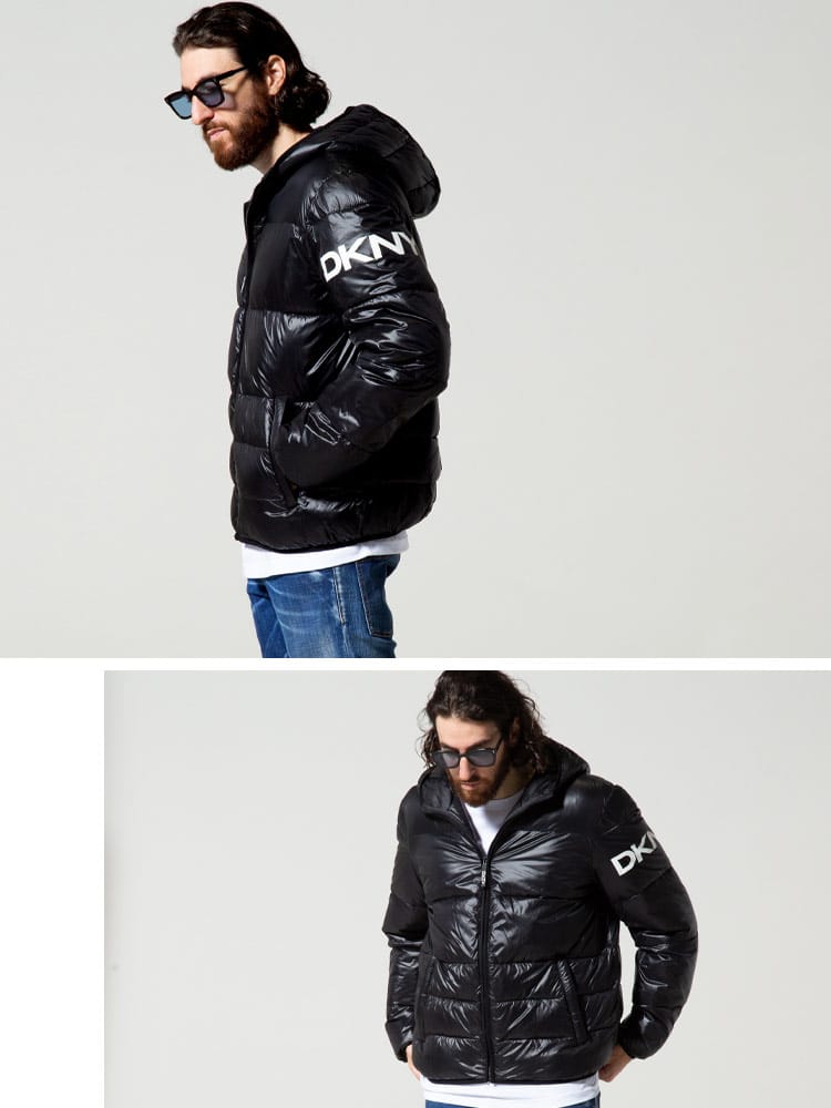DKNY (ダナキャラン ニューヨーク) 袖ロゴ フード フルジップ 中綿 