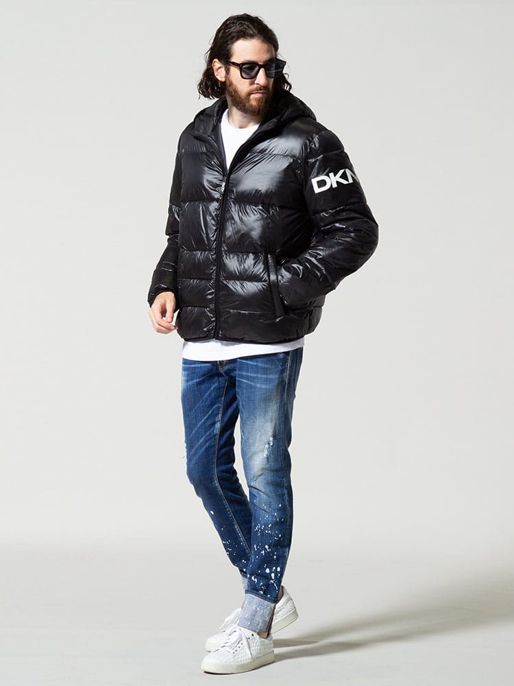 DKNY (ダナキャラン ニューヨーク) 袖ロゴ フード フルジップ 中綿 