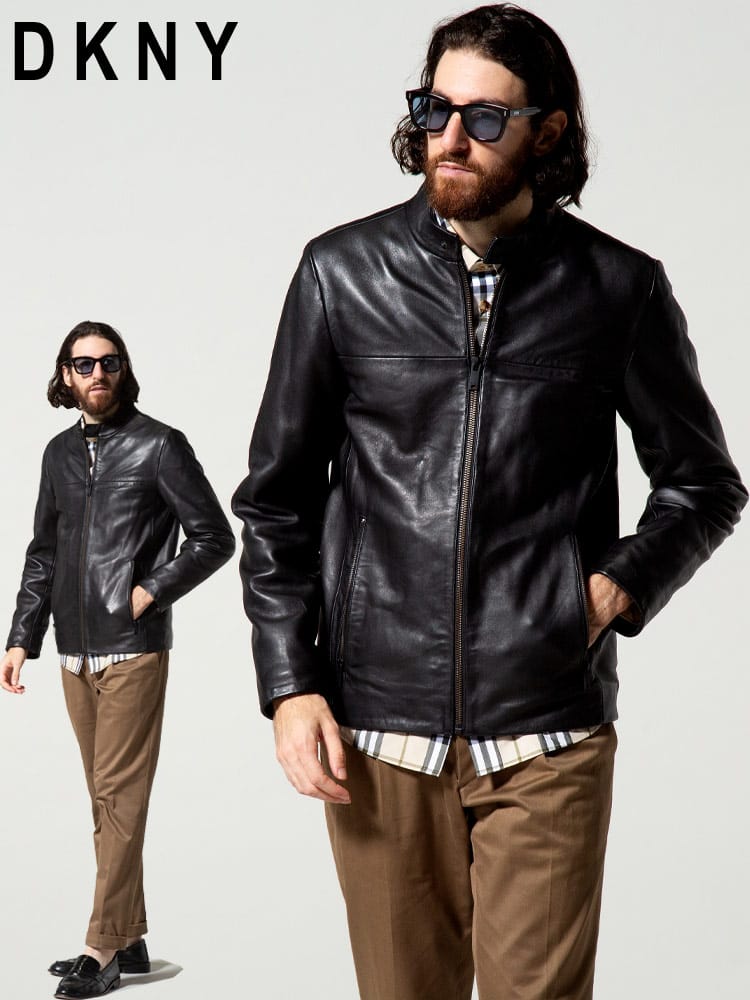 DKNY (ダナキャラン ニューヨーク) レザー フルジップ ライダースジャケット DKDX9M2388 ブランド