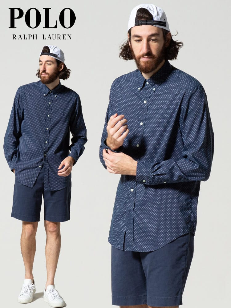 POLO RALPH LAUREN (ポロ ラルフローレン) ストレッチ 総柄 ボタンダウン 長袖 シャツ RL710842893002