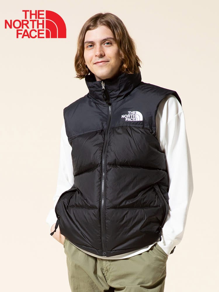 THE NORTH FACE (ザ ノースフェイス) ロゴ刺繍 フード収納 フルジップ ダウンベスト 700フィル 1996 RETRO NUPTSE VEST