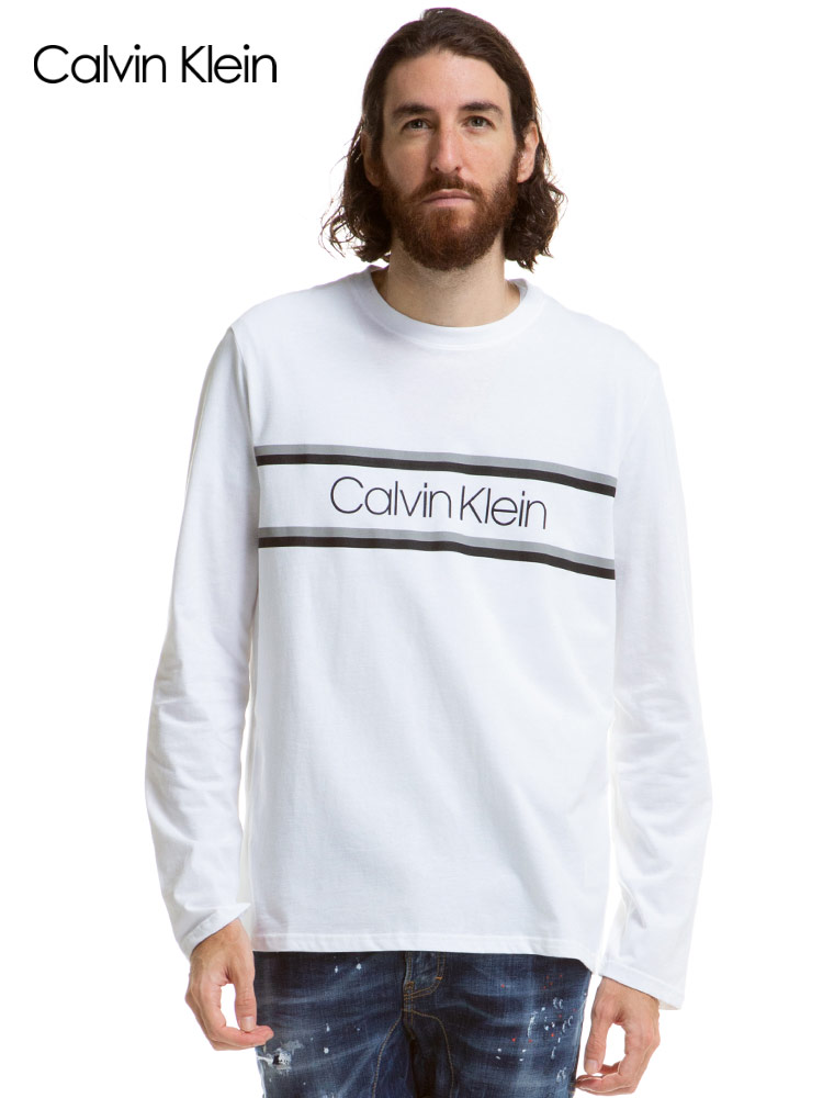 Calvin Klein (カルバンクライン) ライン ロゴプリント クルーネック 長袖 Tシャツ CK40AC887