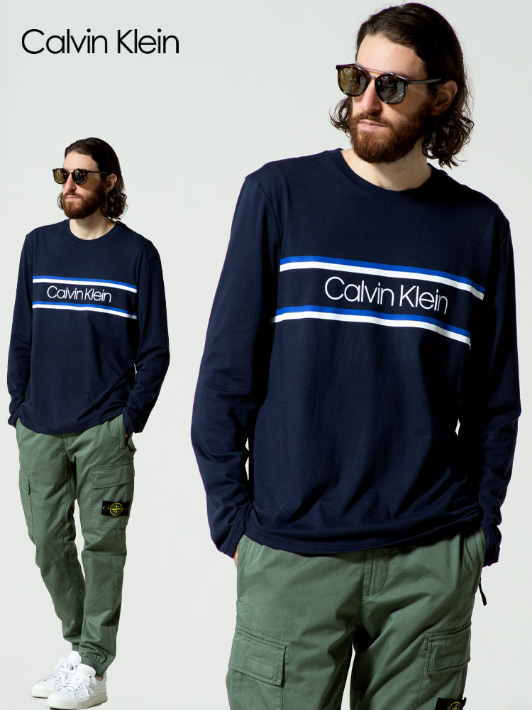 Calvin Klein (カルバンクライン) ライン ロゴプリント クルーネック 長袖 Tシャツ CK40AC887