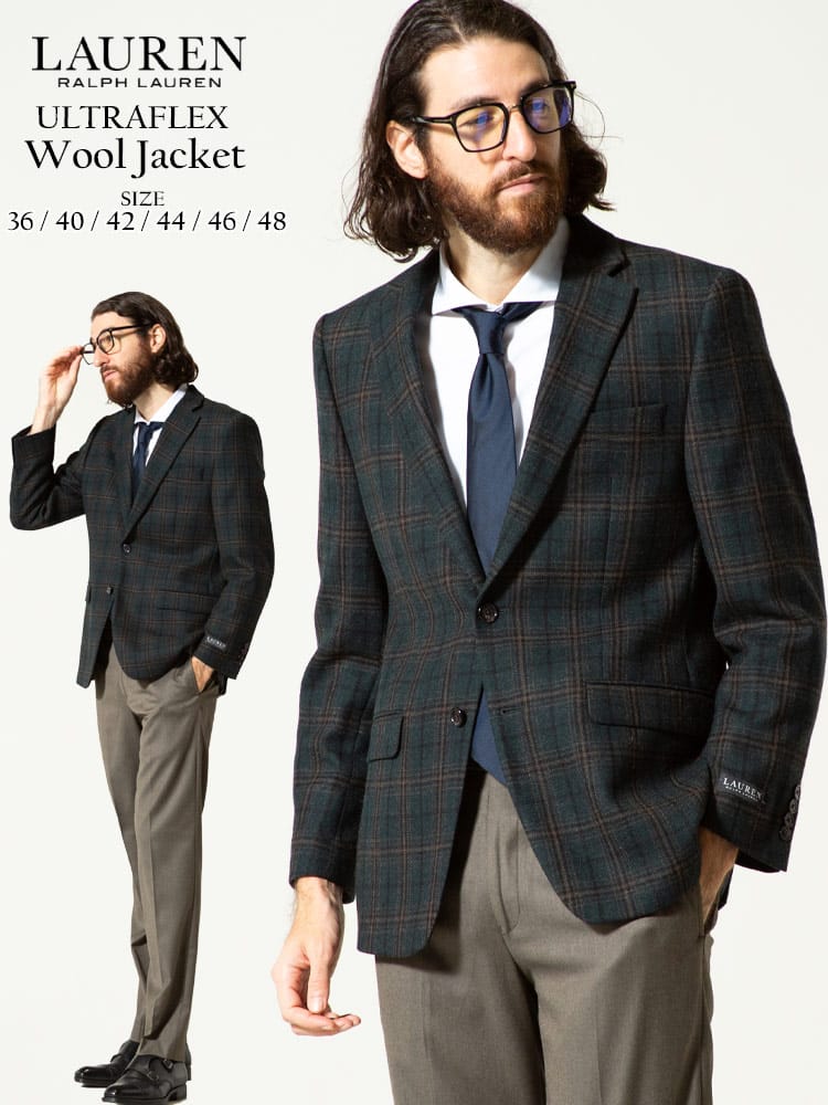LAUREN RALPH LAUREN (ローレン ラルフローレン) ウール100％ チェック シングル 2ツ釦 ジャケット ULTRAFLEX RLLOFT12PX1278