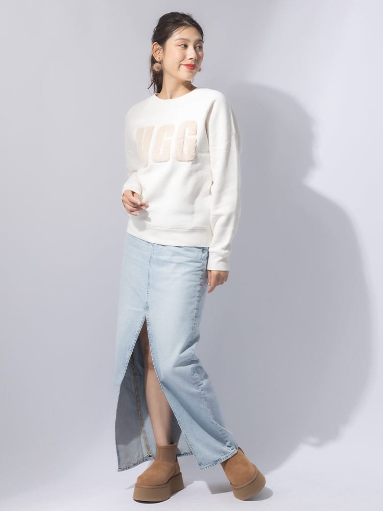 UGG (アグ) 裏起毛 ファーロゴ クルーネック トレーナー LOGO CREWNECK 