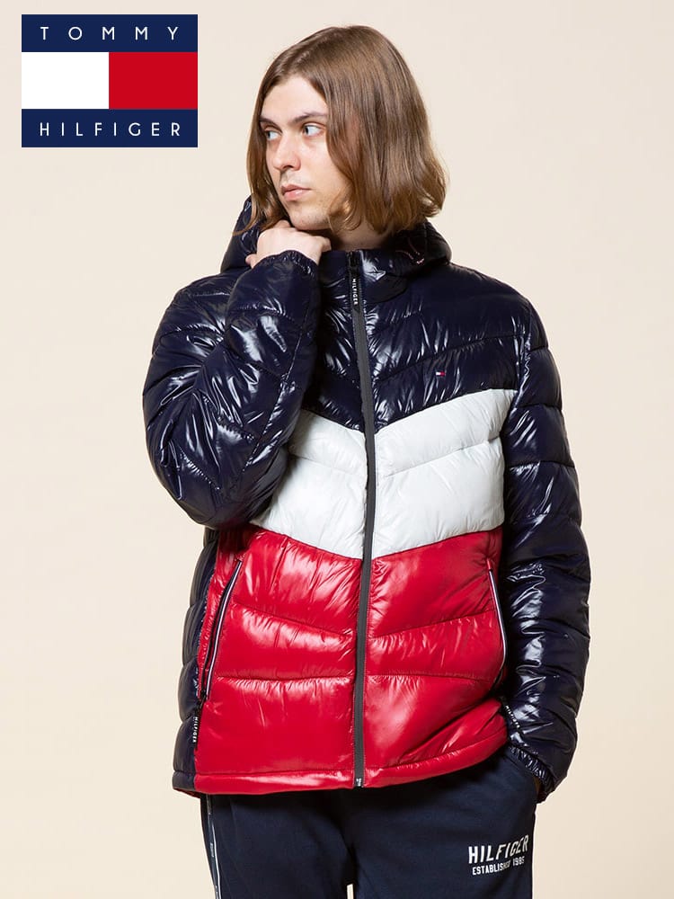 TOMMY HILFIGER (トミーヒルフィガー) フード フルジップ 袖ロゴ 中綿 ジャケット