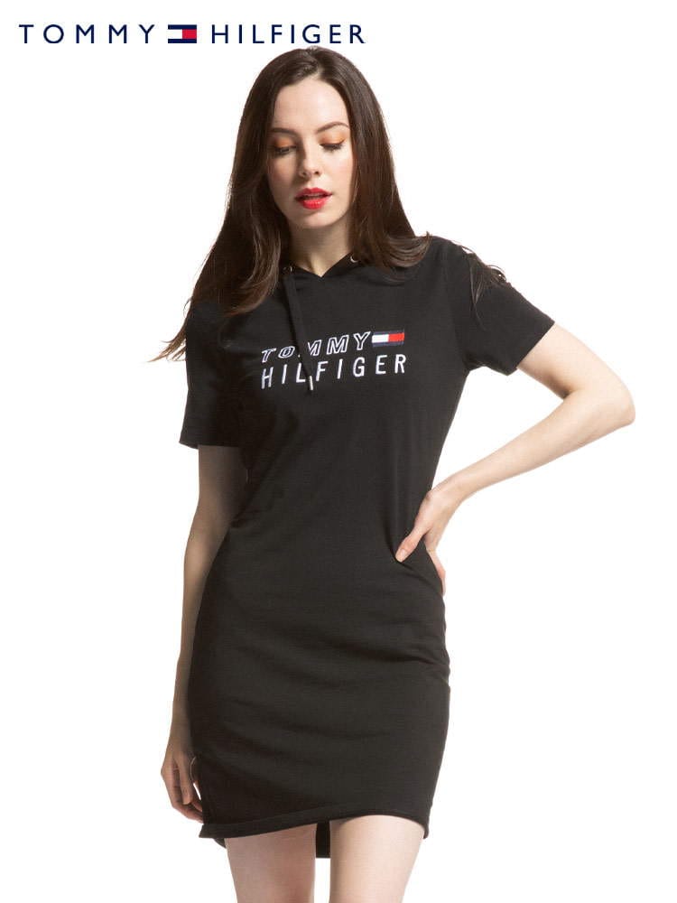 TOMMY HILFIGER トミー ヒルフィガー フード ロゴ 刺繍 カット ワンピース パーカー 半袖 Tシャツ ブランド レディース トップス TMLTP18362Z ロゴ