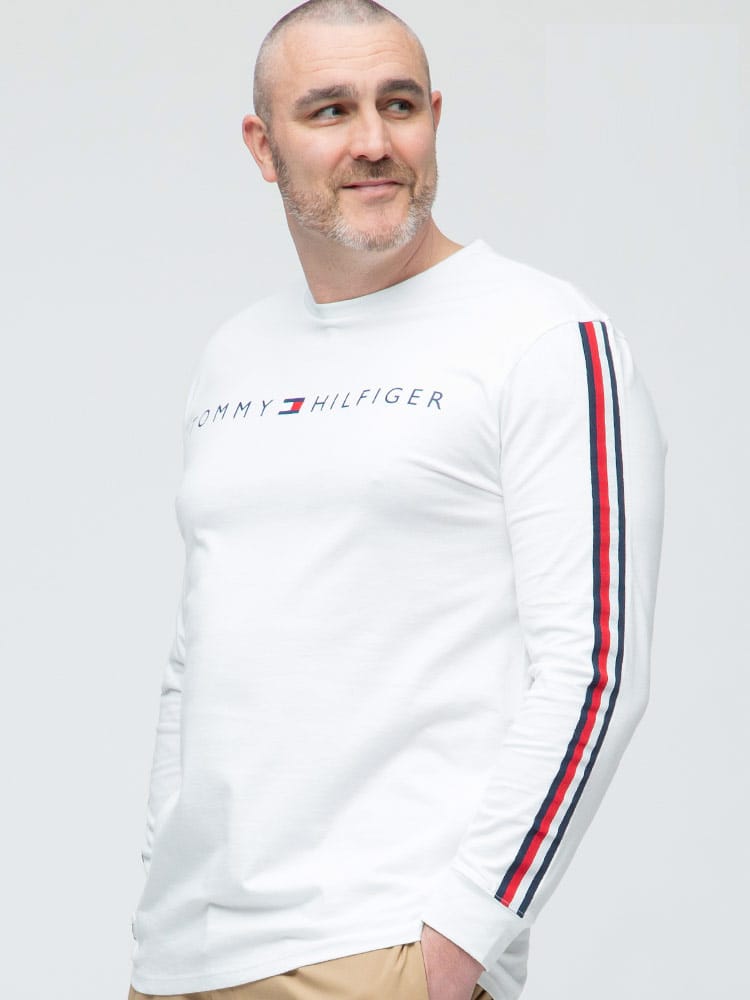 大きいサイズ メンズ TOMMY HILFIGER (トミーヒルフィガー) ロゴプリント クルーネック 長袖 Tシャツ ロンT