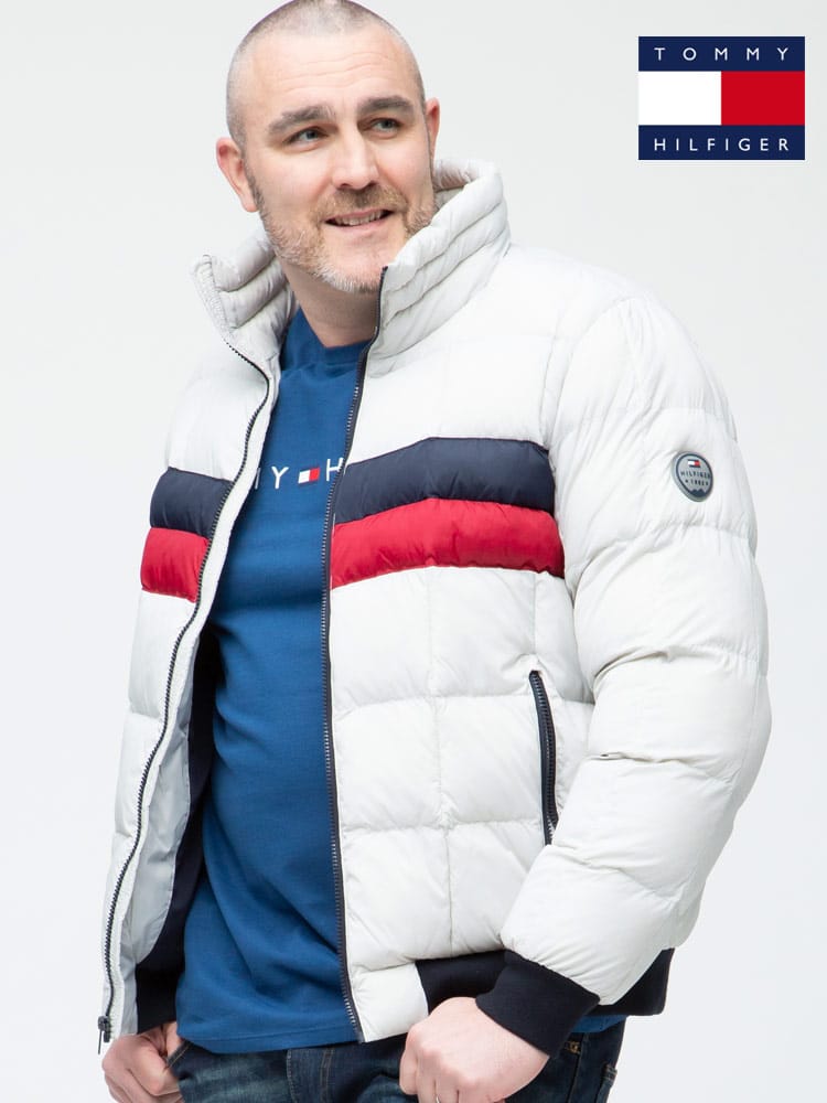 大きいサイズ メンズ TOMMY HILFIGER (トミーヒルフィガー) 防風 トリコロール切り替え フルジップ 中綿 ジャケット ULTRA LOFT
