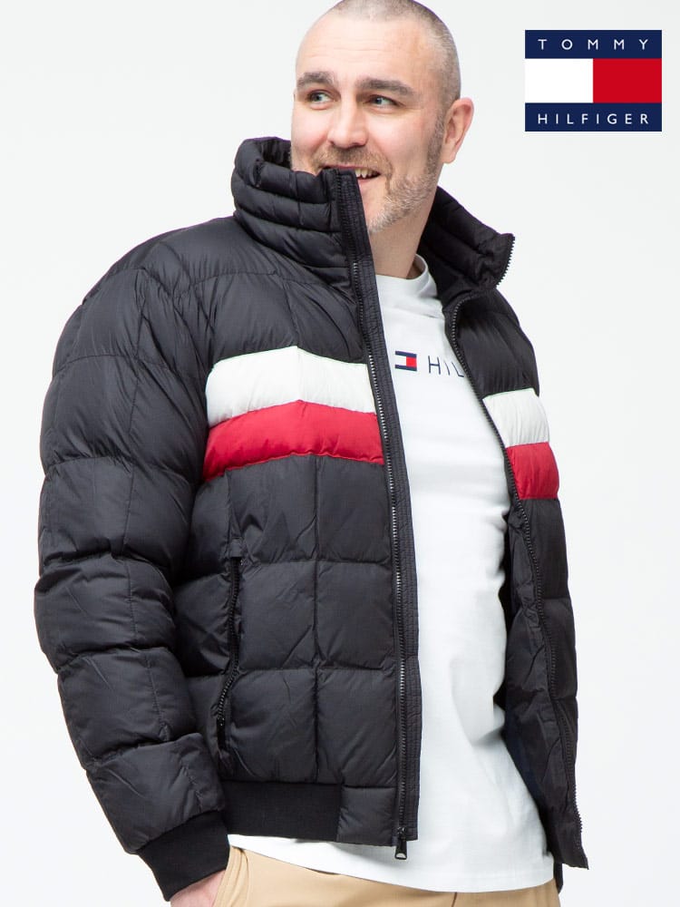 大きいサイズ メンズ TOMMY HILFIGER (トミーヒルフィガー) 防風 トリコロール切り替え フルジップ 中綿 ジャケット ULTRA LOFT