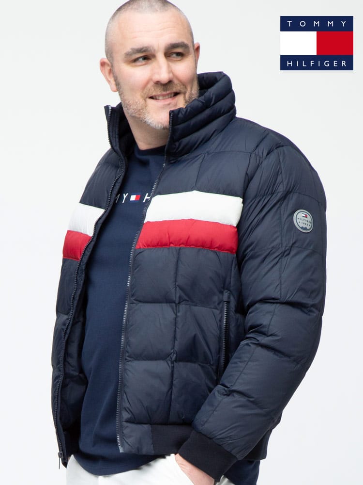 大きいサイズ メンズ TOMMY HILFIGER (トミーヒルフィガー) 防風 トリコロール切り替え フルジップ 中綿 ジャケット ULTRA LOFT