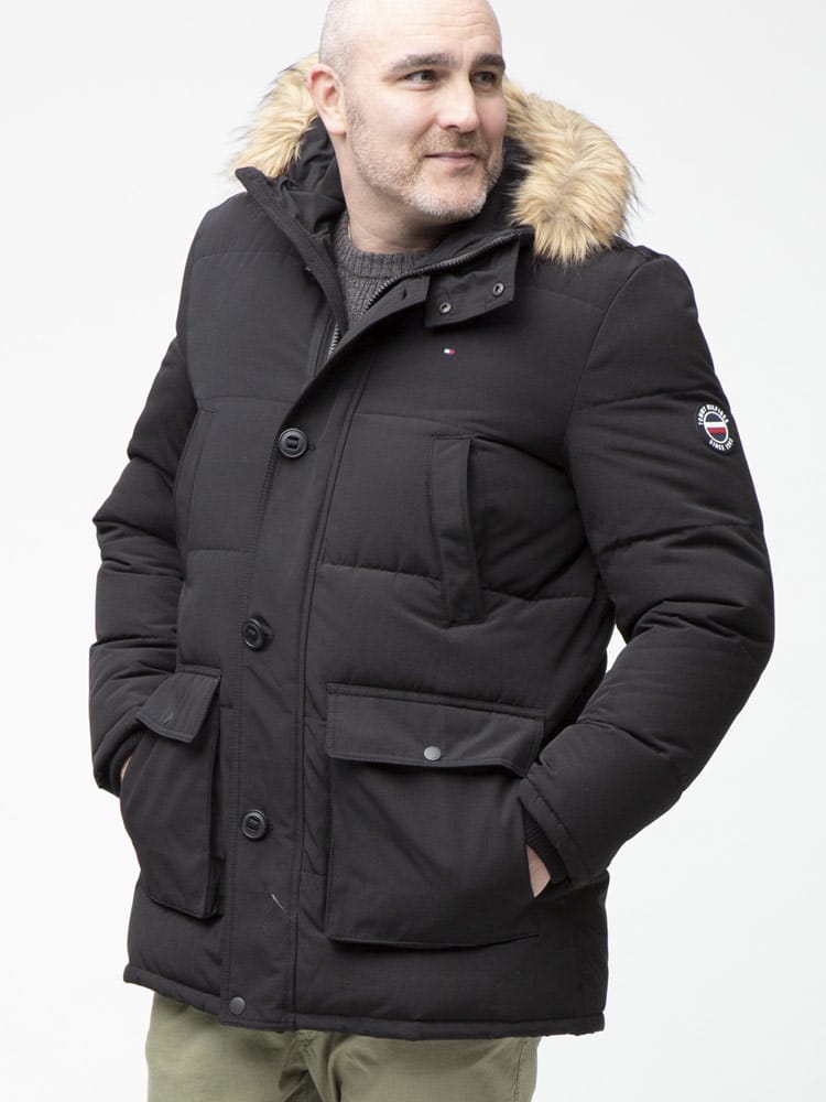 大きいサイズ メンズ TOMMY HILFIGER (トミーヒルフィガー) 防風 ファーフード フルジップ 中綿 ジャケット ARCTIC CLOTH HOODY PARKA JKT