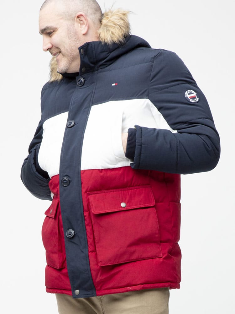 大きいサイズ メンズ TOMMY HILFIGER (トミーヒルフィガー) 防風 ファーフード フルジップ 中綿 ジャケット ARCTIC CLOTH HOODY PARKA JKT