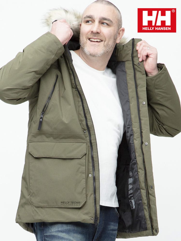 大きいサイズ メンズ HELLY HANSEN (ヘリーハンセン) PRIMALOFT 撥水 ファーフード フルジップ 中綿 ジャケット