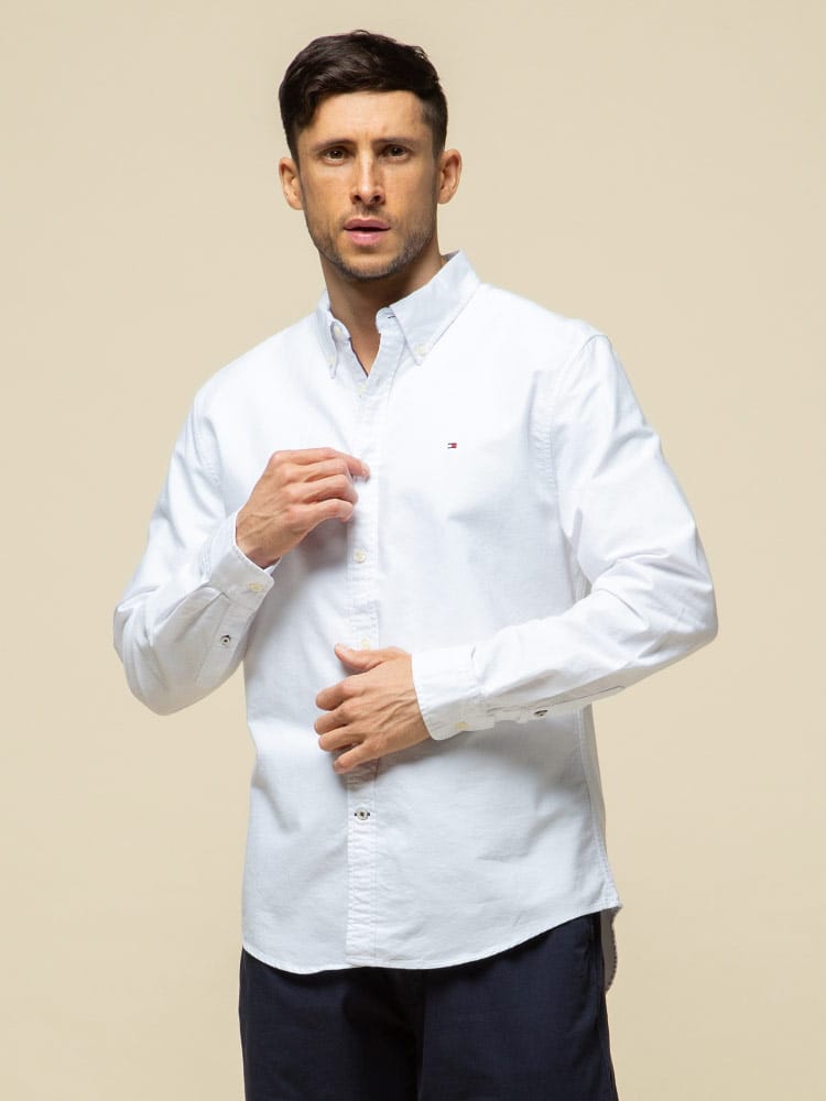 TOMMY HILFIGER (トミーヒルフィガー) 綿100％ ワンポイント ボタンダウン 長袖 オックスフォード シャツ