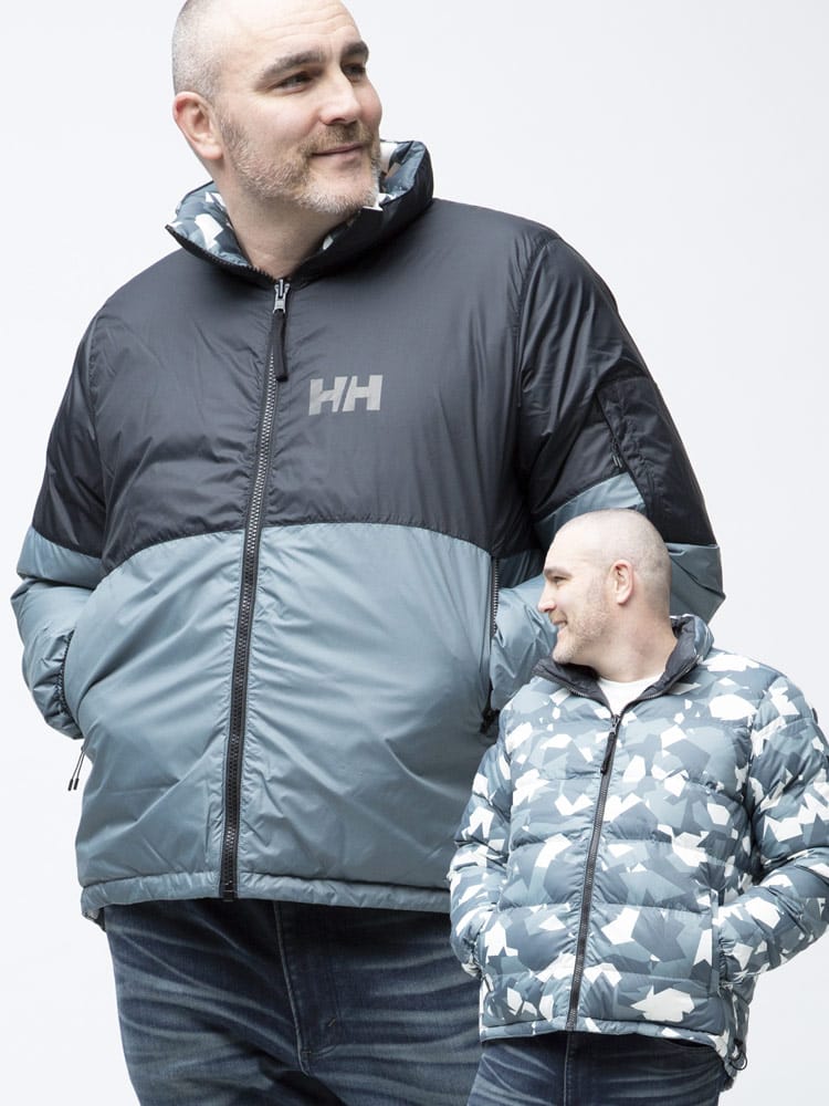 大きいサイズ メンズ HELLY HANSEN (ヘリーハンセン) リバーシブル 切り替え×迷彩 フルジップ スタンド 中綿 ジャケット