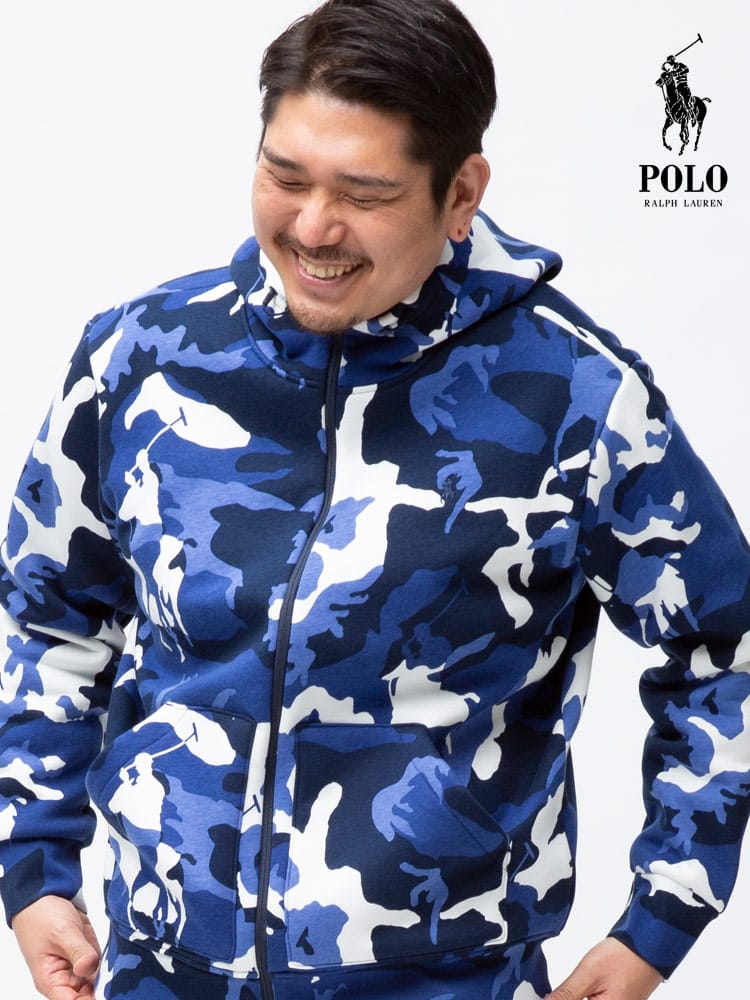 大きいサイズ メンズ POLO RALPH LAUREN (ポロ ラルフローレン) 裏ボア 迷彩柄 フルジップ パーカー