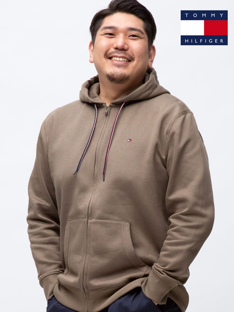 大きいサイズ メンズ TOMMY HILFIGER (トミーヒルフィガー) 裏起毛 ワンポイント フルジップ パーカー