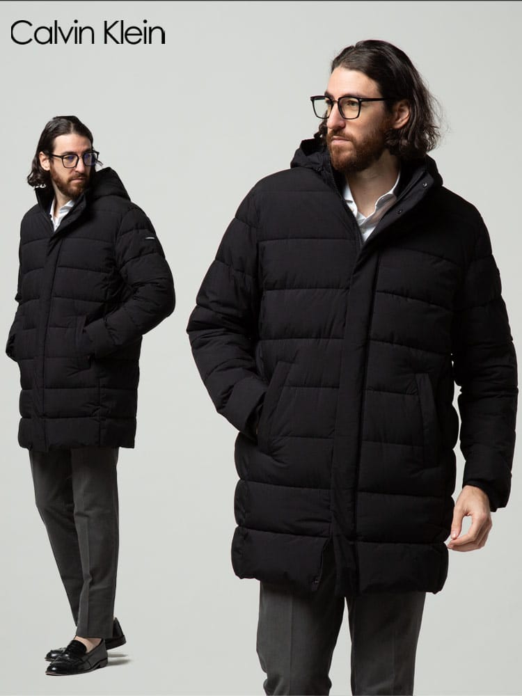 Calvin Klein (カルバンクライン) ストレッチ フード フルジップ ロング 中綿 ブルゾン CKCM051357